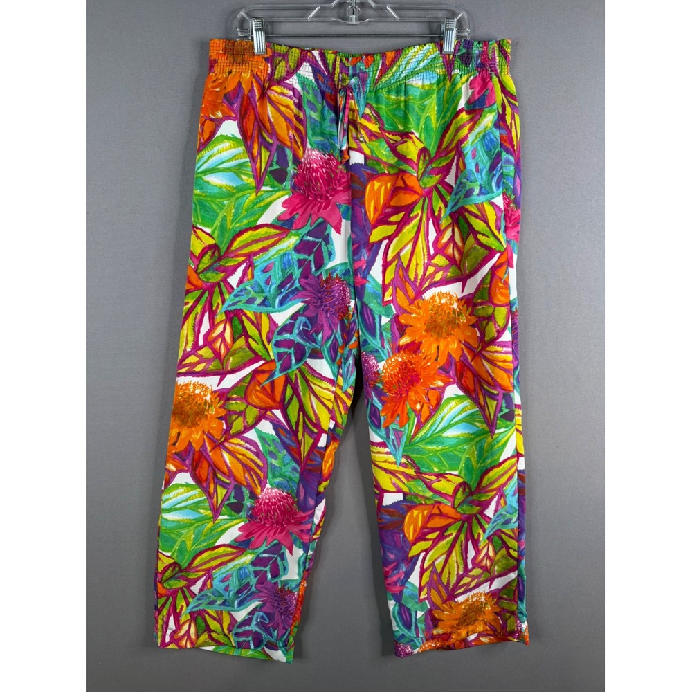 Lauren Ralph‎ Lauren Wide Leg Pants Women 1X Tropical Floral Vacation Resort
